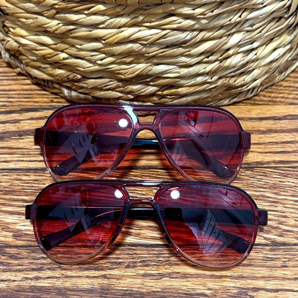 Red Tinted Aviator Sunglasses - Set of 2